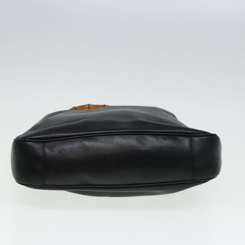 GUCCI Bamboo Hand Bag Leather 2way Black Gold 82114