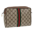 GUCCI GG Supreme Web Sherry Line Clutch Bag PVC Beige Gold Red 82117