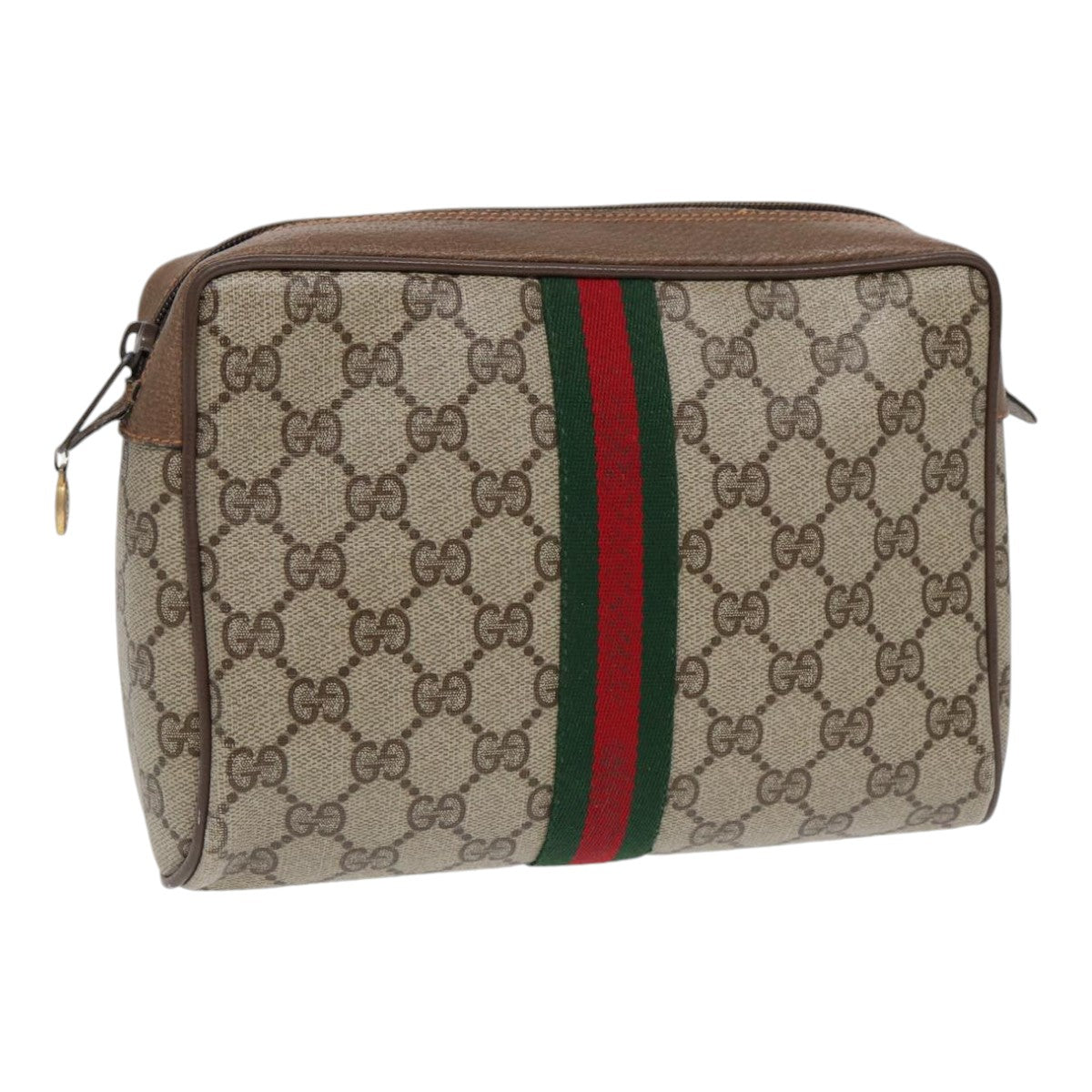 GUCCI GG Supreme Web Sherry Line Clutch Bag PVC Beige Gold Red 82117
