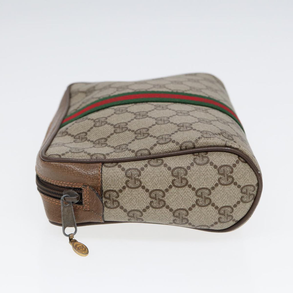 GUCCI GG Supreme Web Sherry Line Clutch Bag PVC Beige Gold Red 82117