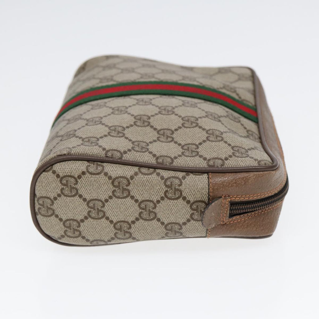 GUCCI GG Supreme Web Sherry Line Clutch Bag PVC Beige Gold Red 82117