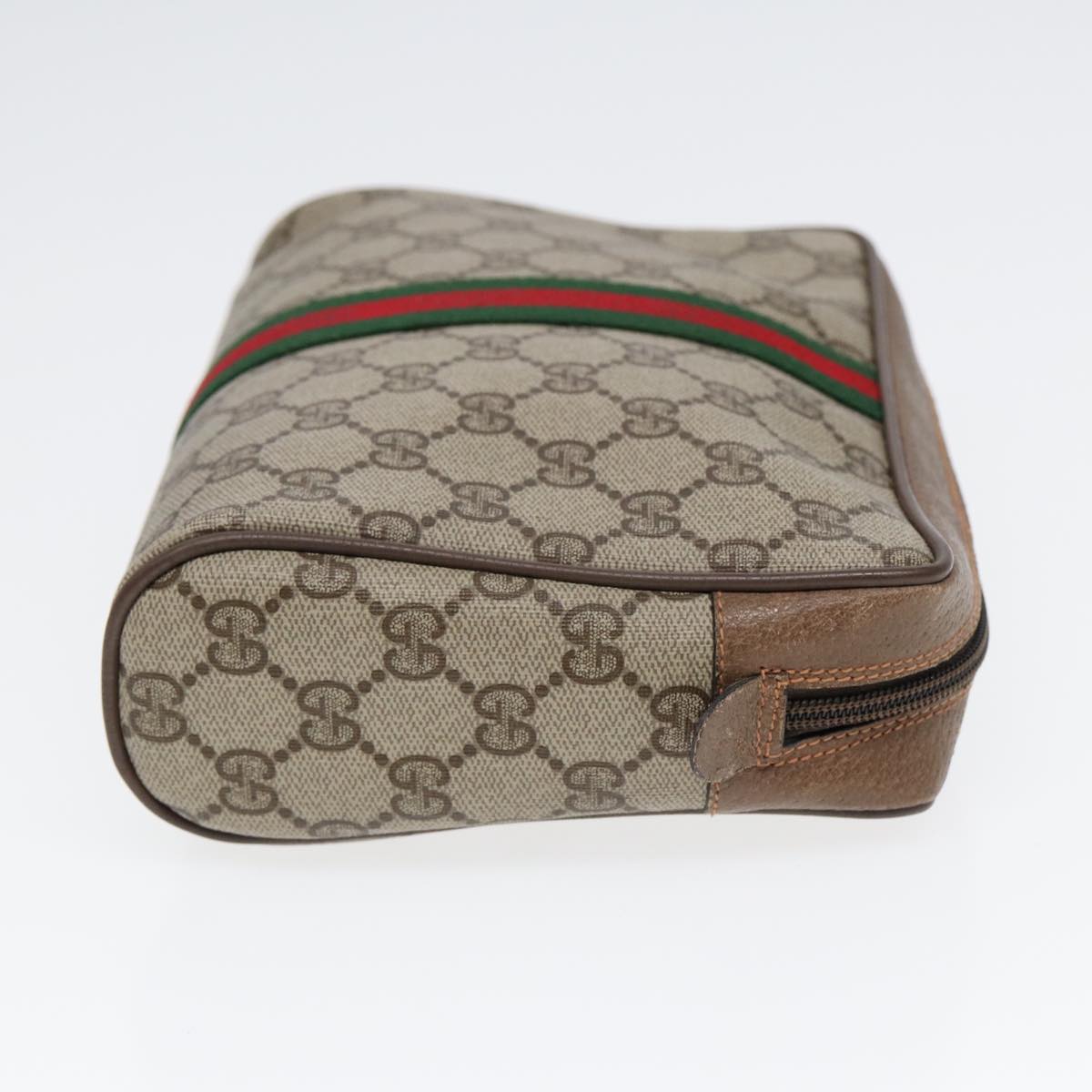 GUCCI GG Supreme Web Sherry Line Clutch Bag PVC Beige Gold Red 82117