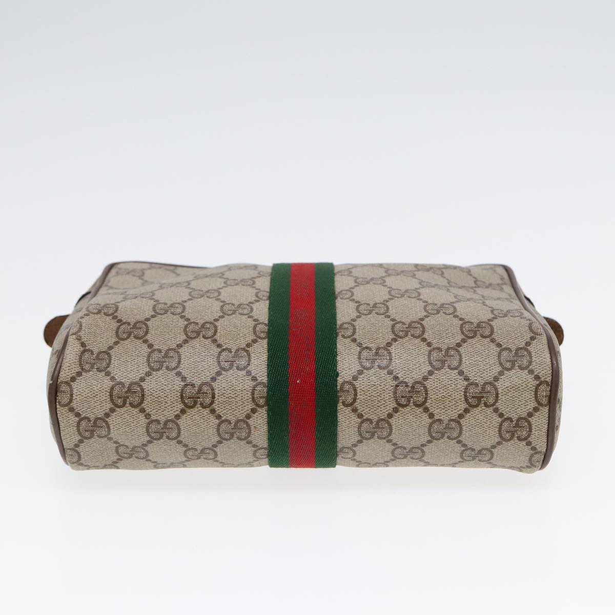 GUCCI GG Supreme Web Sherry Line Clutch Bag PVC Beige Gold Red 82117
