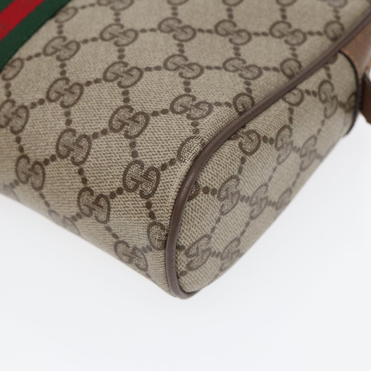 GUCCI GG Supreme Web Sherry Line Clutch Bag PVC Beige Gold Red 82117
