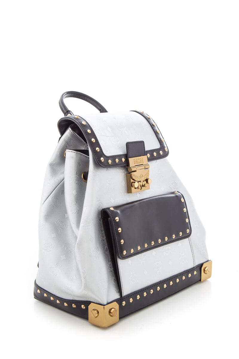 MCM Silver & Black Studded Small Backpack