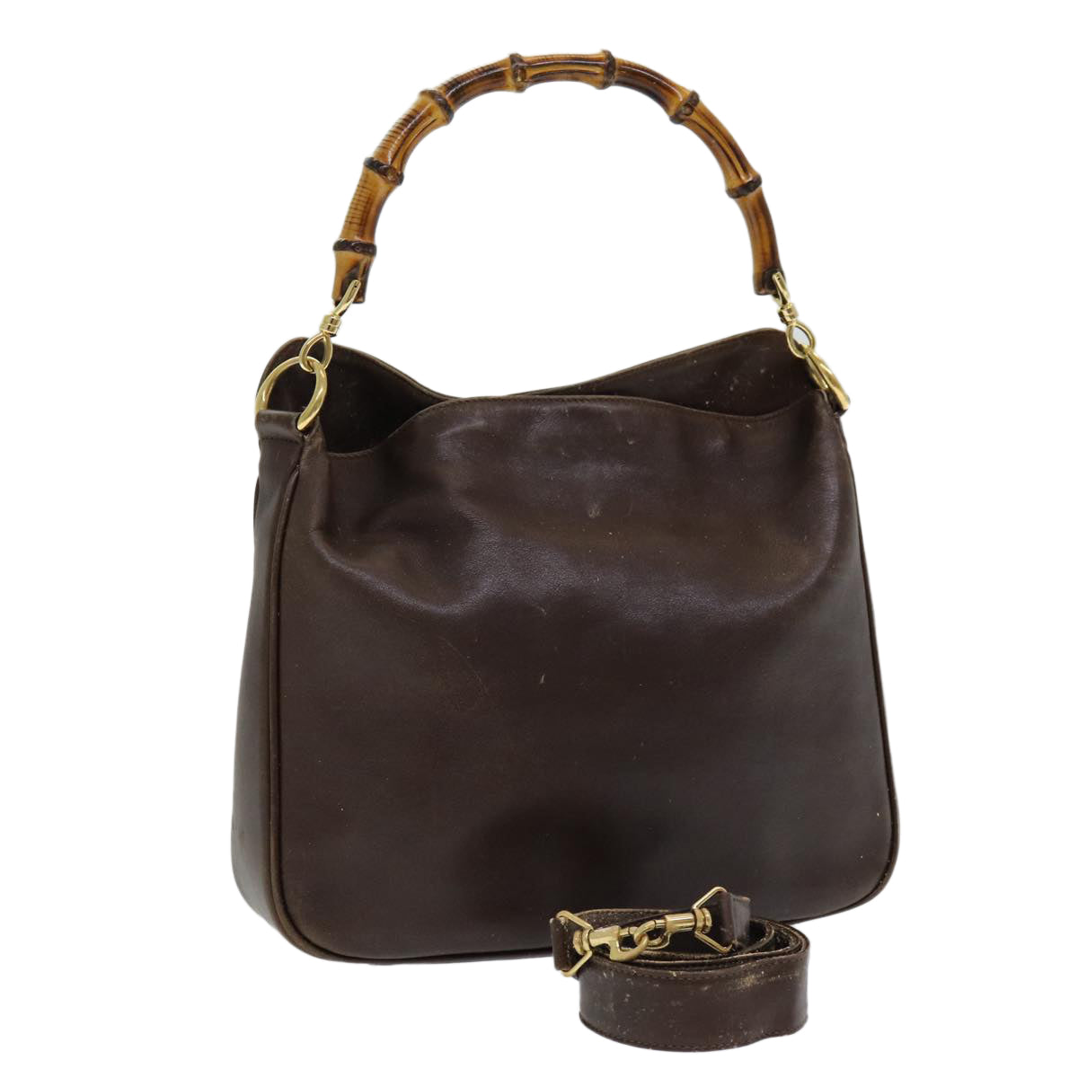 GUCCI Bamboo Shoulder Bag Leather 2way Brown 001 3444 1638 82177