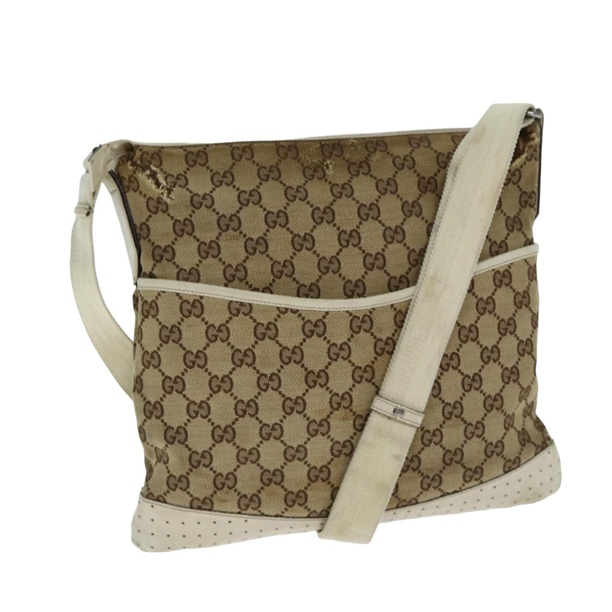 GUCCI GG Canvas Shoulder Bag Beige White 145857 82178
