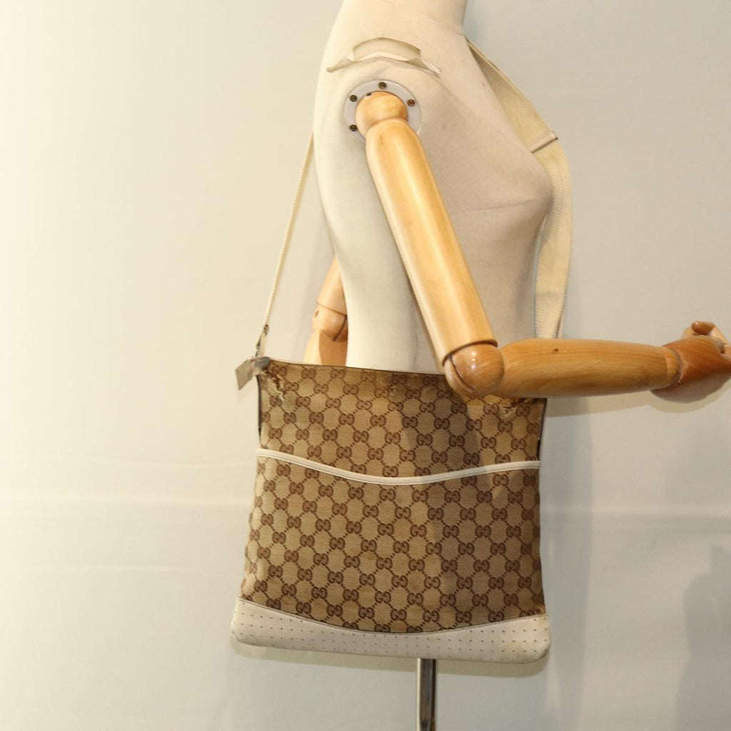 GUCCI GG Canvas Shoulder Bag Beige White 145857 82178