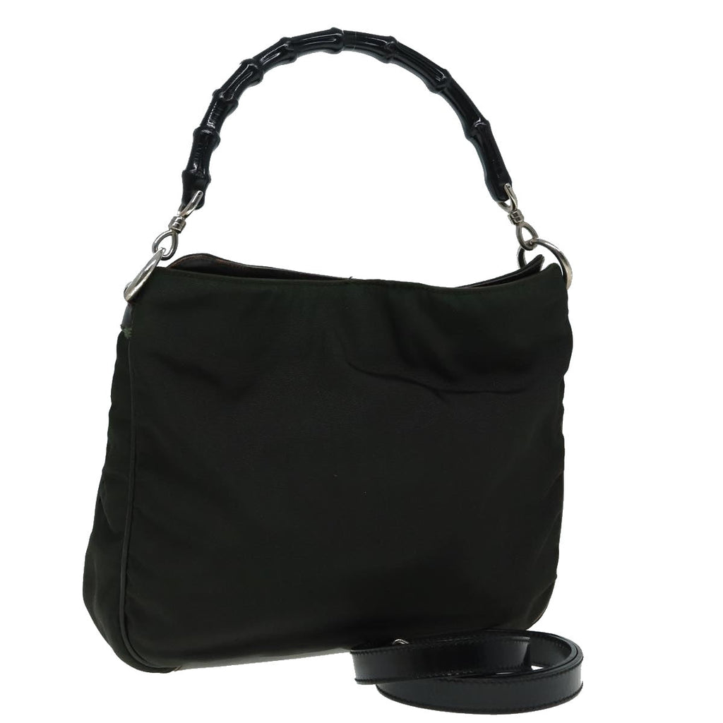 GUCCI Bamboo Hand Bag Nylon 2way Khaki 001 1638 82192