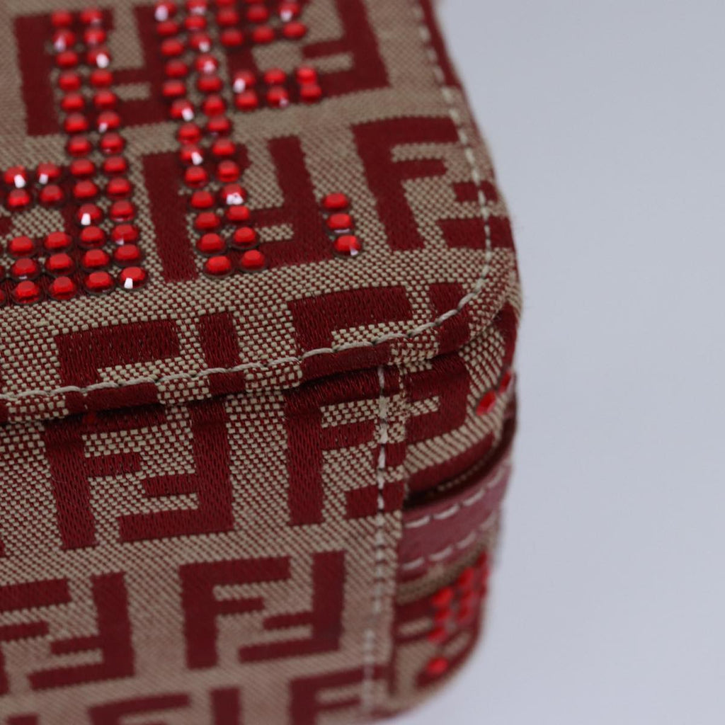 FENDI Mamma Baguette Shoulder Bag Beads Zucchino Canvas Red 82244