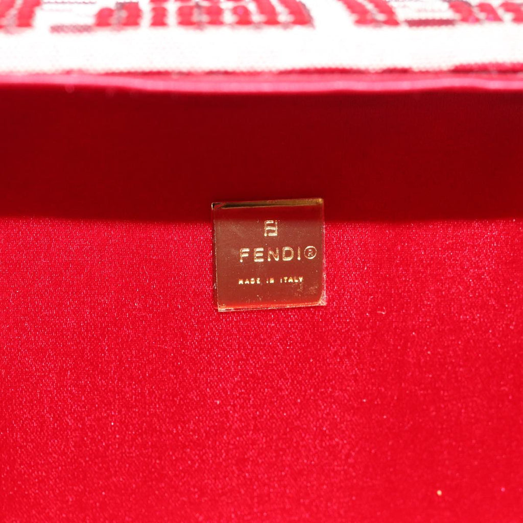 FENDI Mamma Baguette Shoulder Bag Beads Zucchino Canvas Red 82244