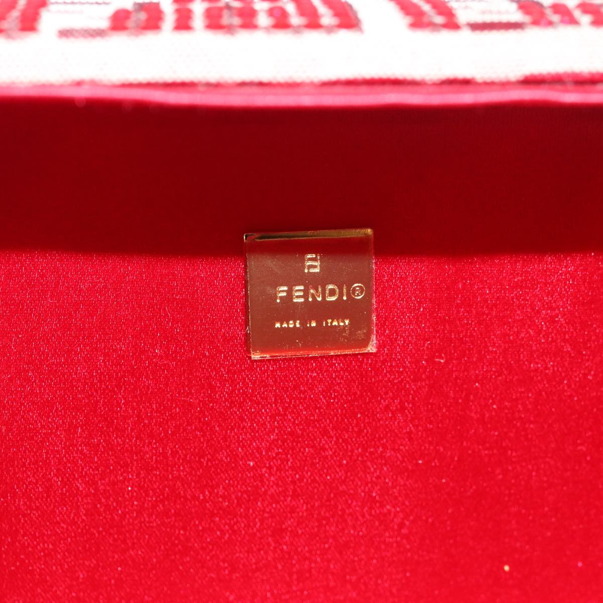 FENDI Mamma Baguette Shoulder Bag Beads Zucchino Canvas Red 82244