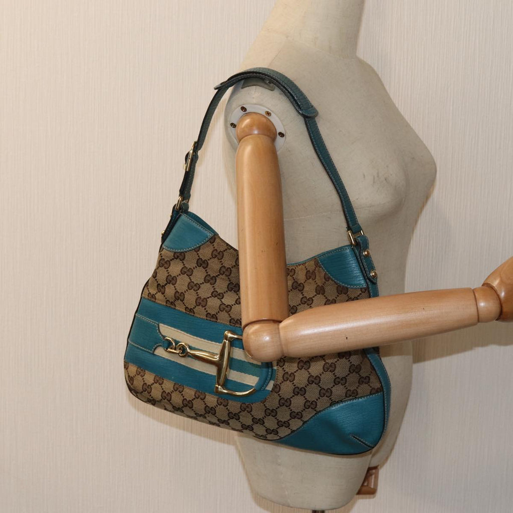GUCCI Horsebit Sherry Line GG Canvas Shoulder Bag Beige 137388 82262