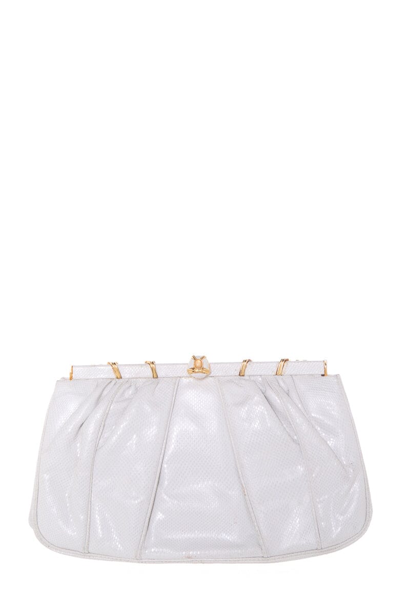 Judith Leiber Vintage Ivory & Gold Snakeskin Clutch Handbag