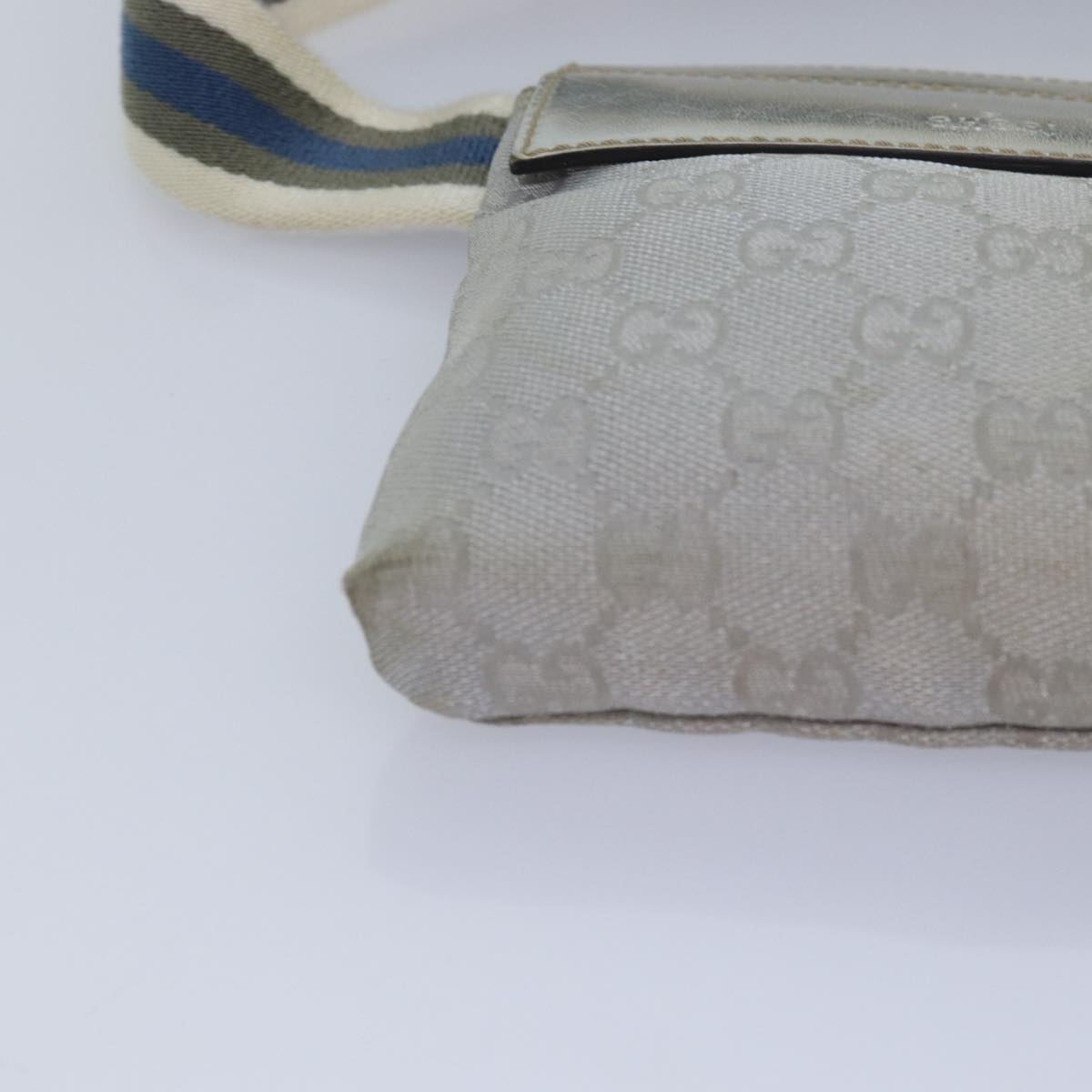GUCCI GG Canvas Sherry Line Waist bag Silver Blue Gray 28566 82701