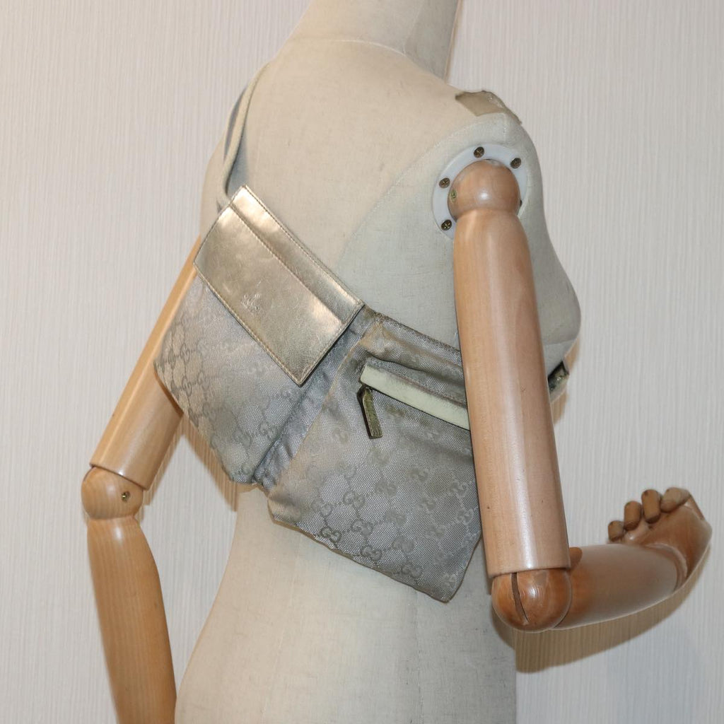 GUCCI GG Canvas Sherry Line Waist bag Silver Blue Gray 28566 82701