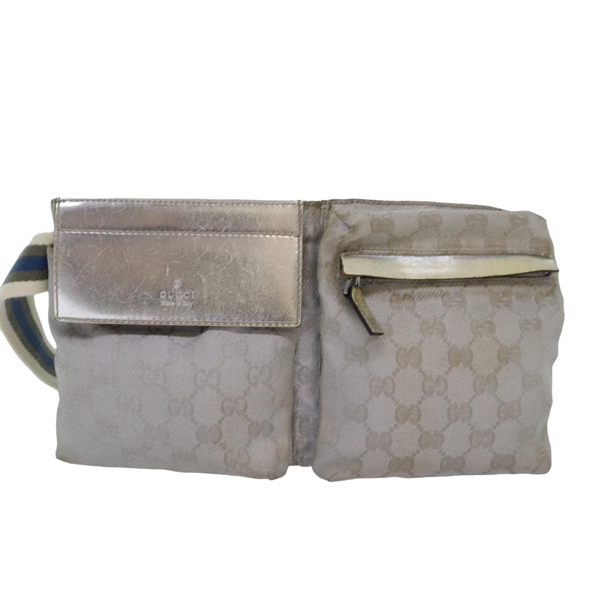 GUCCI GG Canvas Sherry Line Waist bag Silver Blue Gray 28566 82701