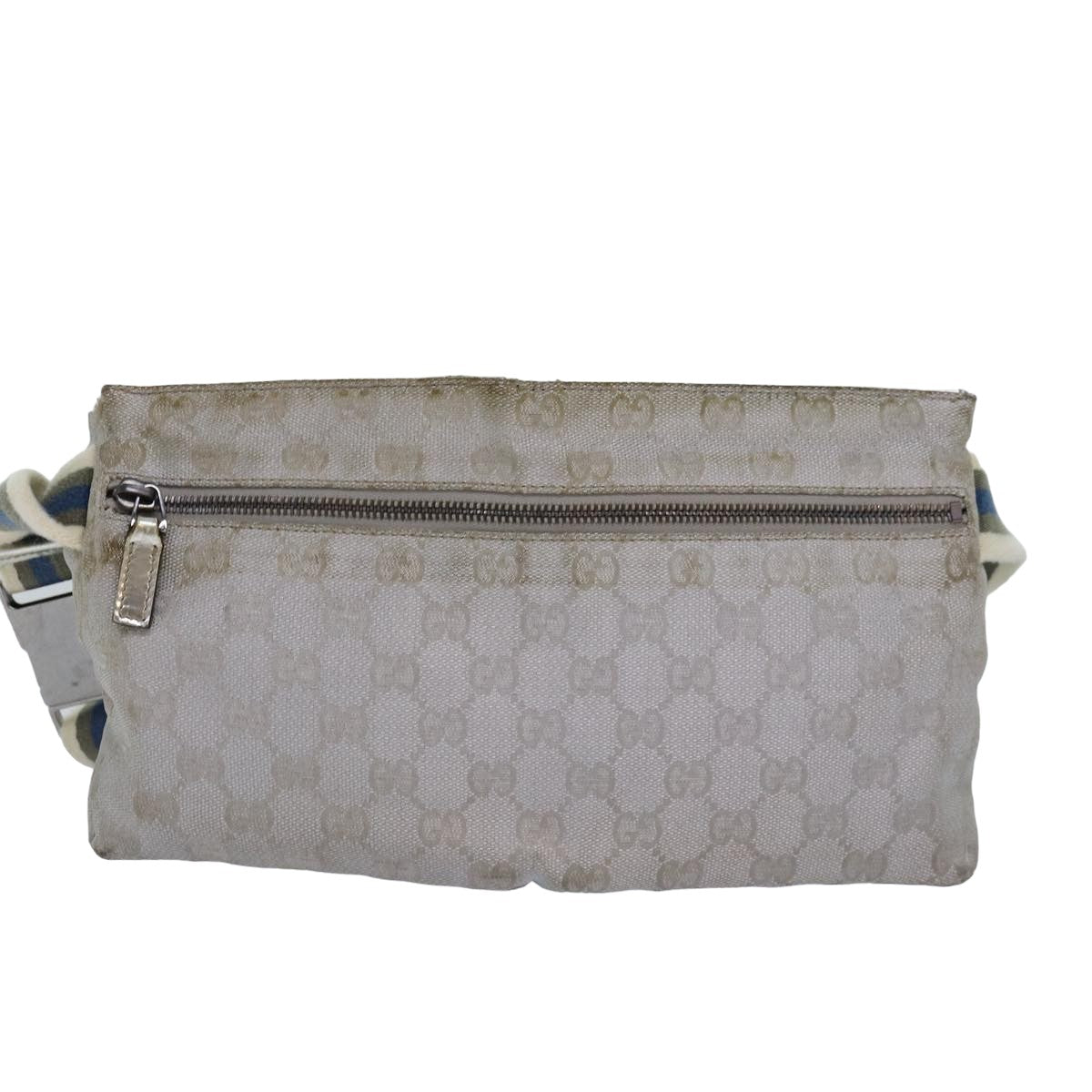 GUCCI GG Canvas Sherry Line Waist bag Silver Blue Gray 28566 82701