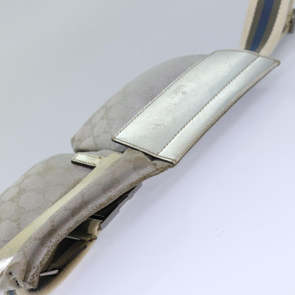 GUCCI GG Canvas Sherry Line Waist bag Silver Blue Gray 28566 82701
