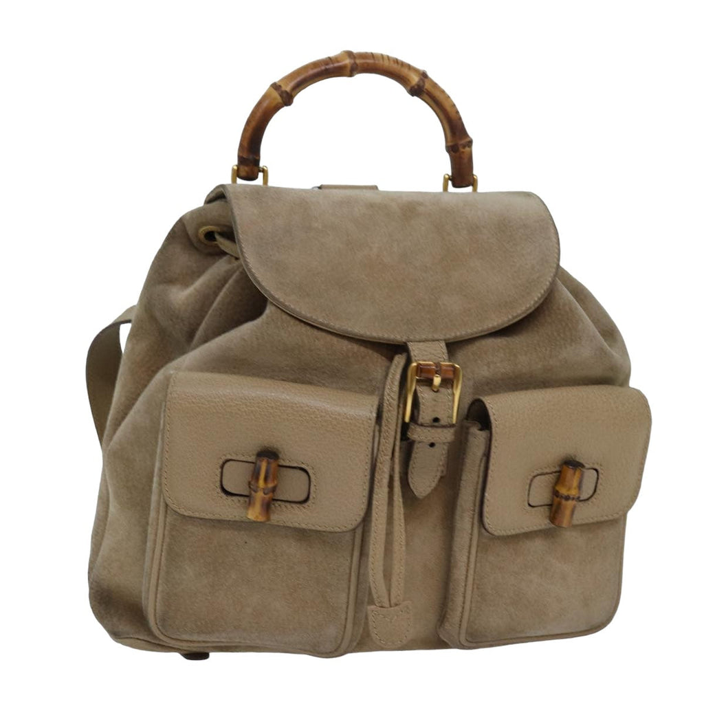 GUCCI Bamboo Backpack Suede Beige 003 2058 0016 82702