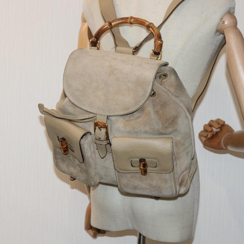 GUCCI Bamboo Backpack Suede Beige 003 2058 0016 82702