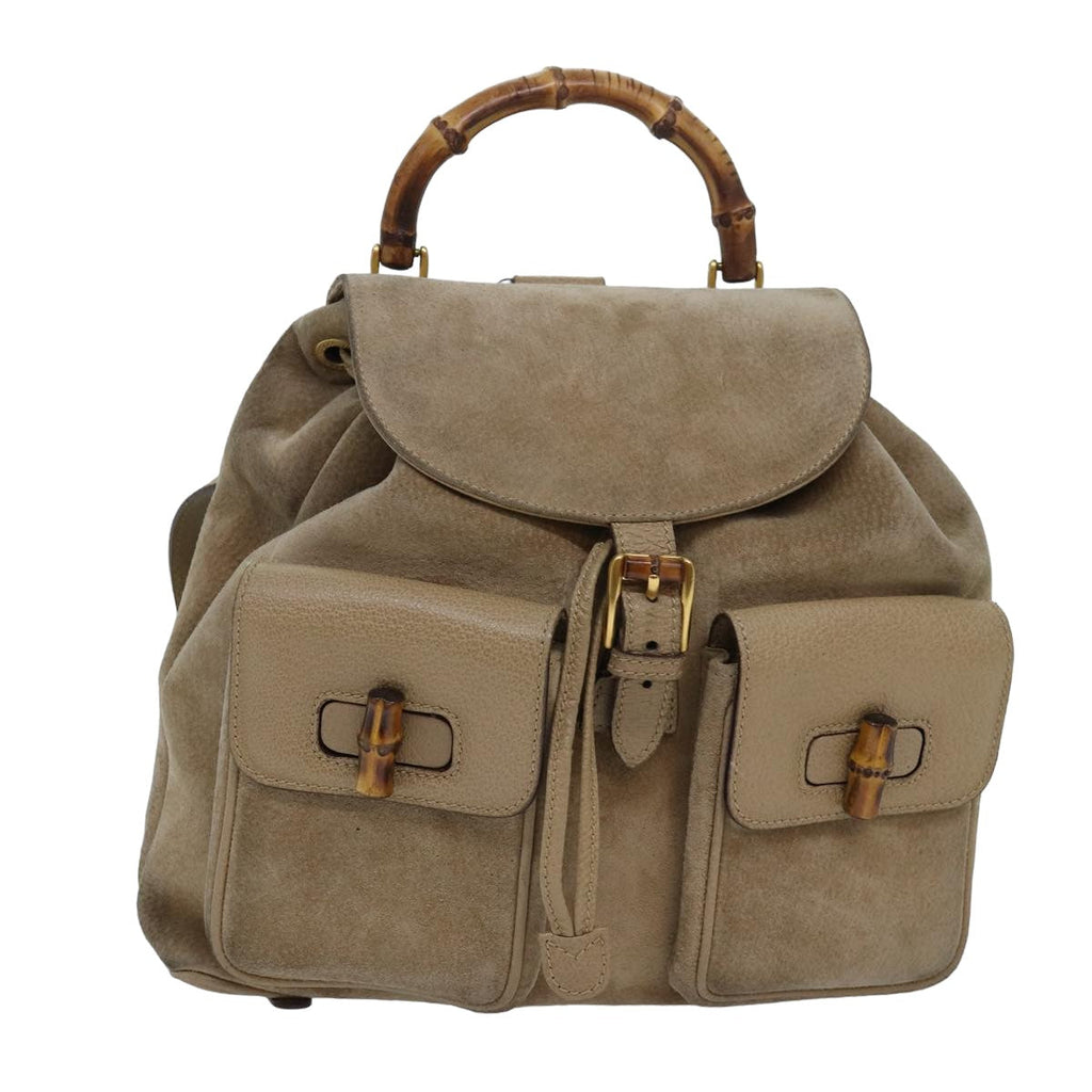 GUCCI Bamboo Backpack Suede Beige 003 2058 0016 82702