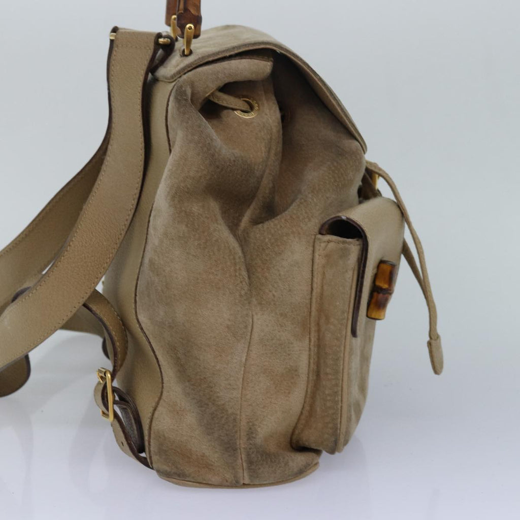 GUCCI Bamboo Backpack Suede Beige 003 2058 0016 82702