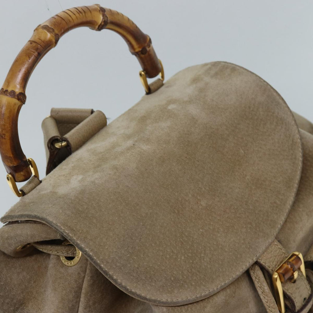 GUCCI Bamboo Backpack Suede Beige 003 2058 0016 82702
