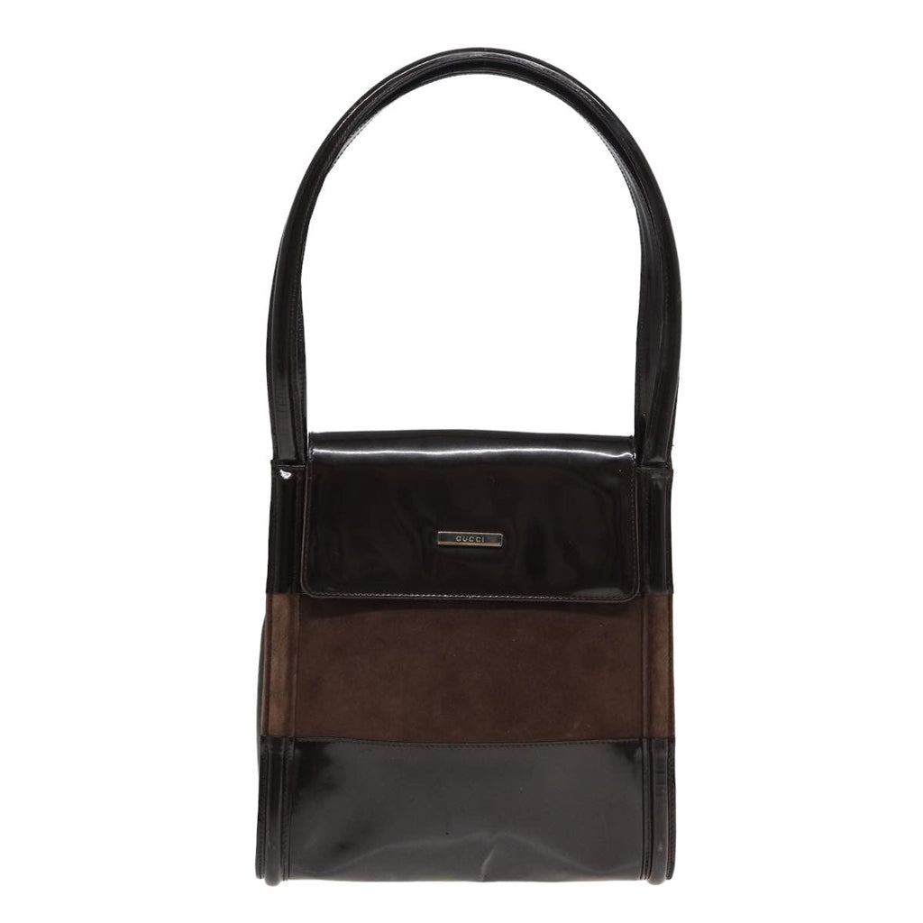 GUCCI Tote Bag Enamel Suede Brown 82713