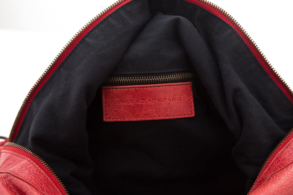 Balenciaga Red Day Leather Studs Hobo