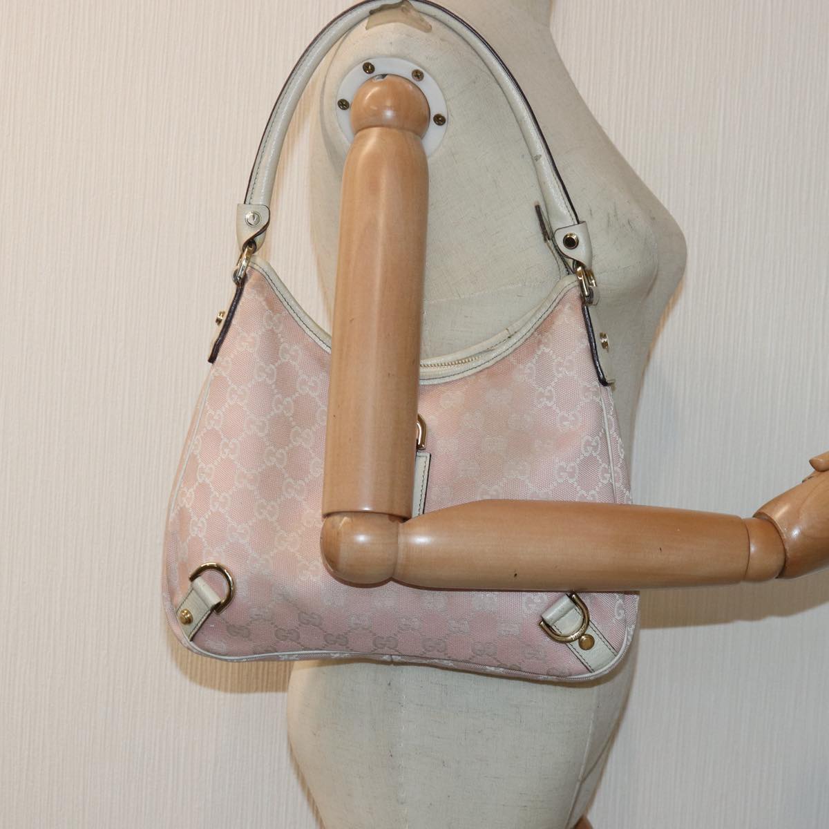 GUCCI GG Canvas Shoulder Bag Pink White 130738 82824