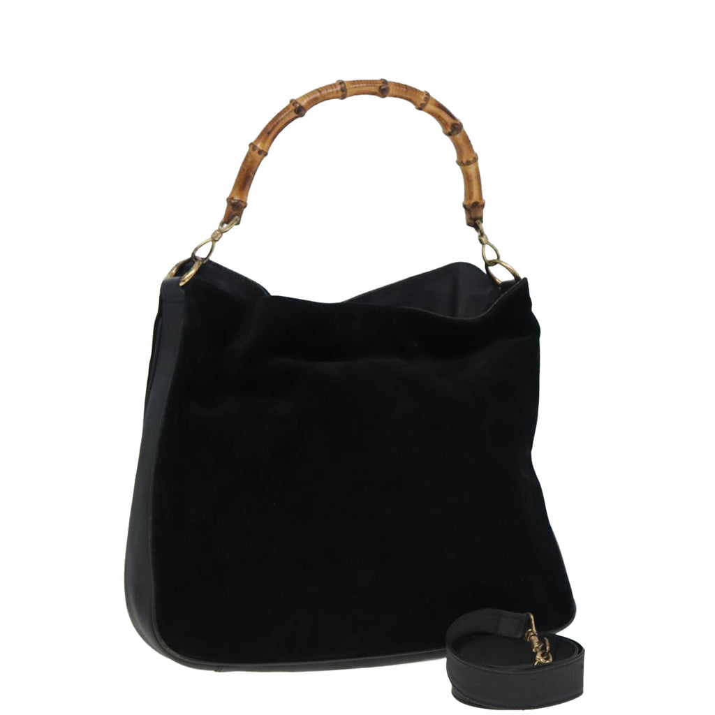 GUCCI Bamboo Hand Bag Suede 2way Black 001 2404 15770 82831