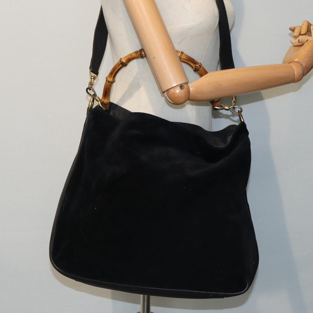 GUCCI Bamboo Hand Bag Suede 2way Black 001 2404 15770 82831