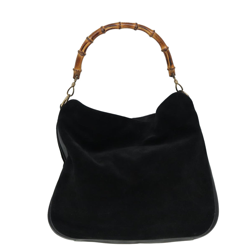 GUCCI Bamboo Hand Bag Suede 2way Black 001 2404 15770 82831
