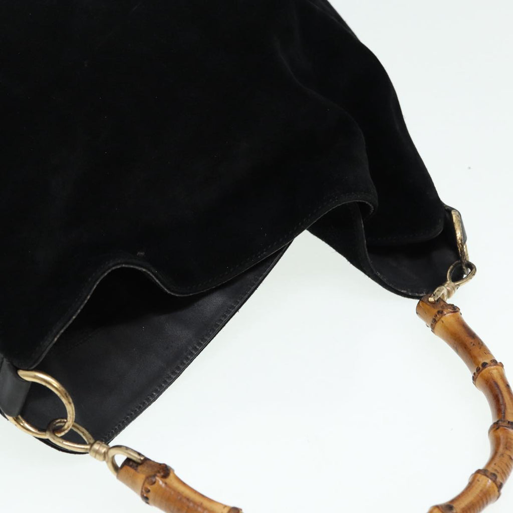 GUCCI Bamboo Hand Bag Suede 2way Black 001 2404 15770 82831