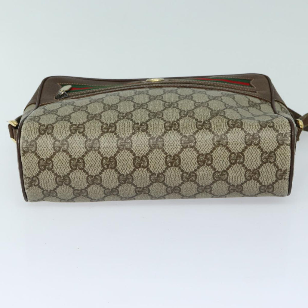 GUCCI GG Supreme Web Sherry Line Shoulder Bag PVC Beige Red 82870
