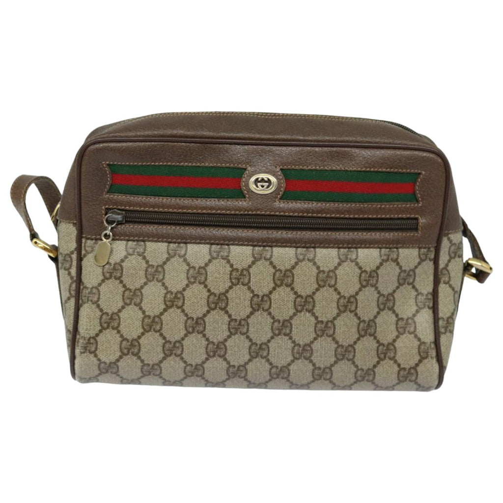 GUCCI GG Supreme Web Sherry Line Shoulder Bag PVC Beige Red 82870