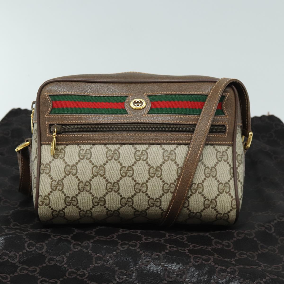 GUCCI GG Supreme Web Sherry Line Shoulder Bag PVC Beige Red 56 02 087 82871