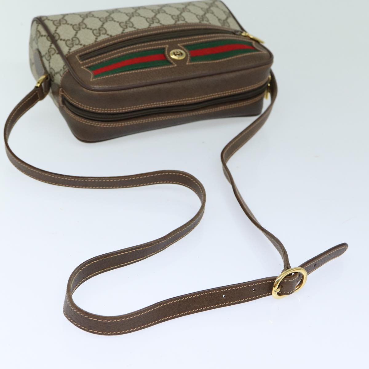 GUCCI GG Supreme Web Sherry Line Shoulder Bag PVC Beige Red 56 02 087 82871