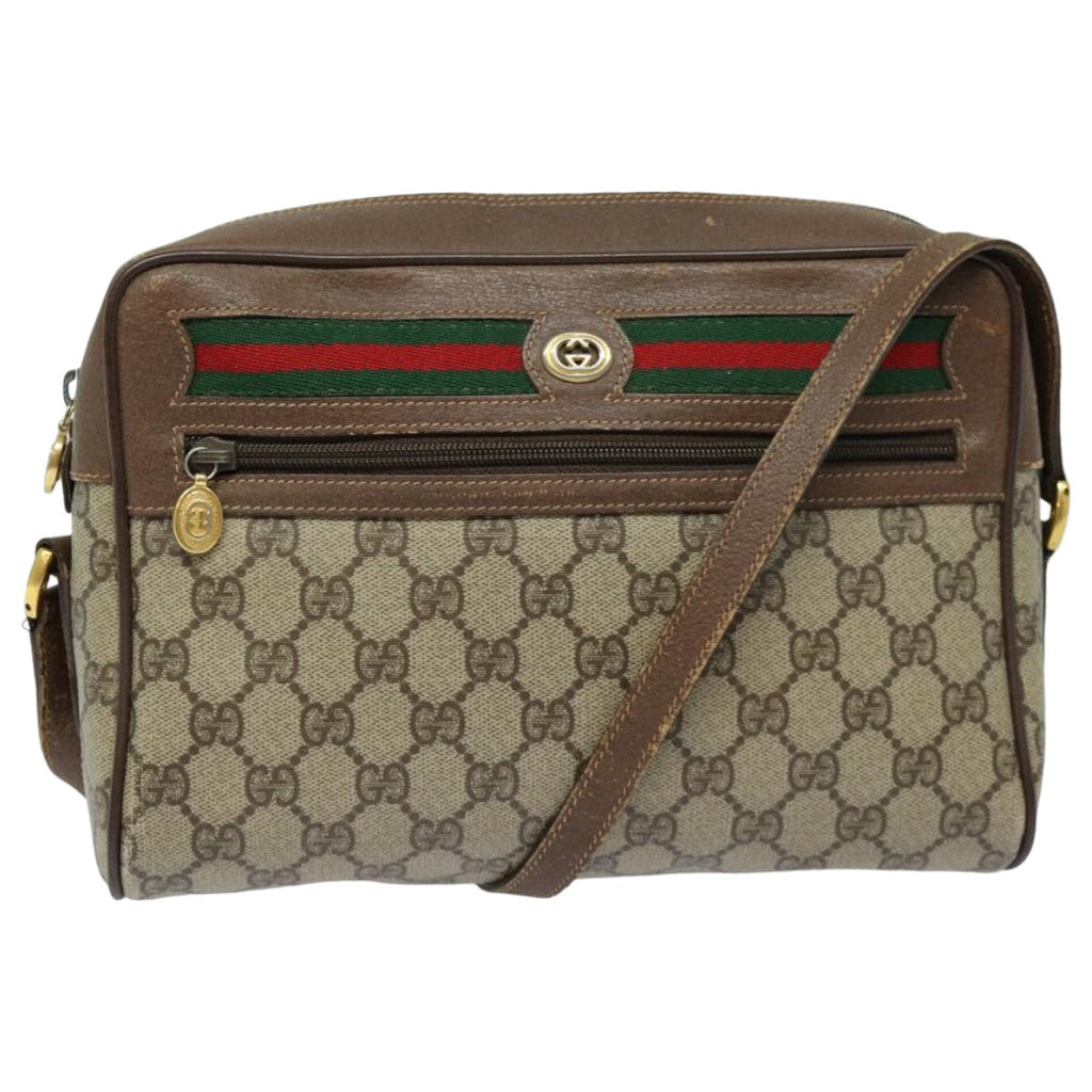 GUCCI GG Supreme Web Sherry Line Shoulder Bag PVC Beige Red 56 02 088 82872