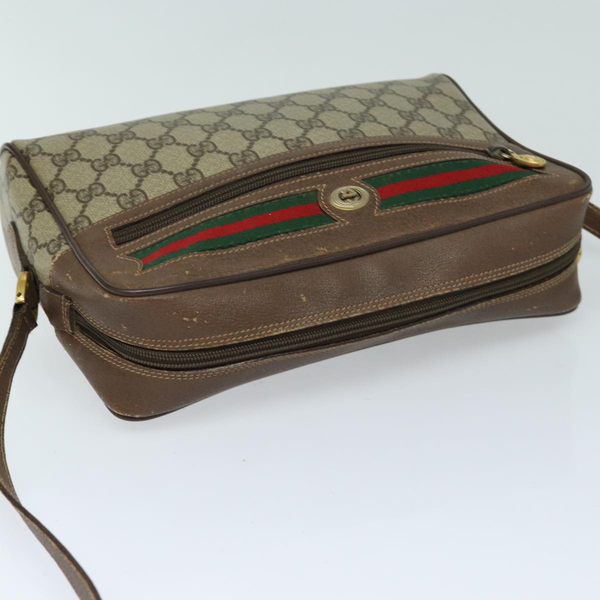 GUCCI GG Supreme Web Sherry Line Shoulder Bag PVC Beige Red 56 02 088 82872