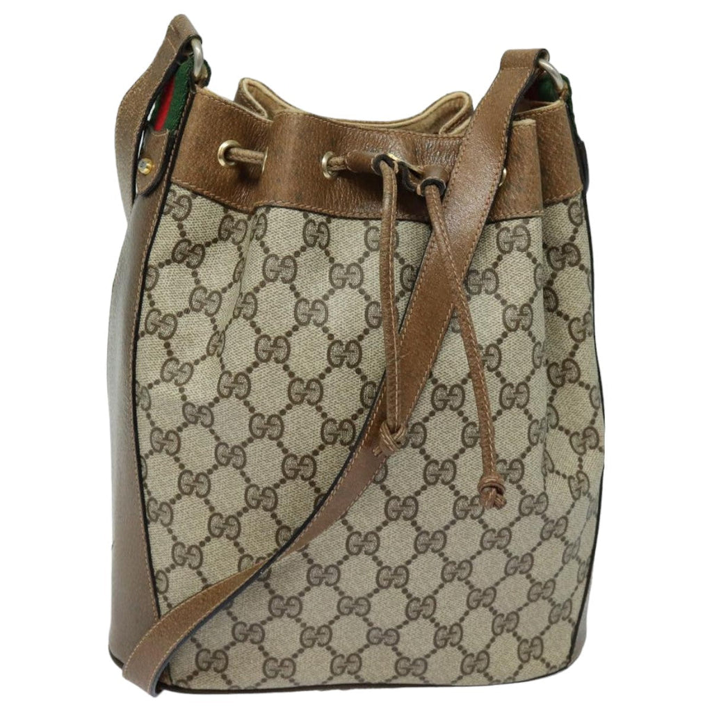 GUCCI GG Supreme Web Sherry Line Shoulder Bag PVC Beige Red 82873
