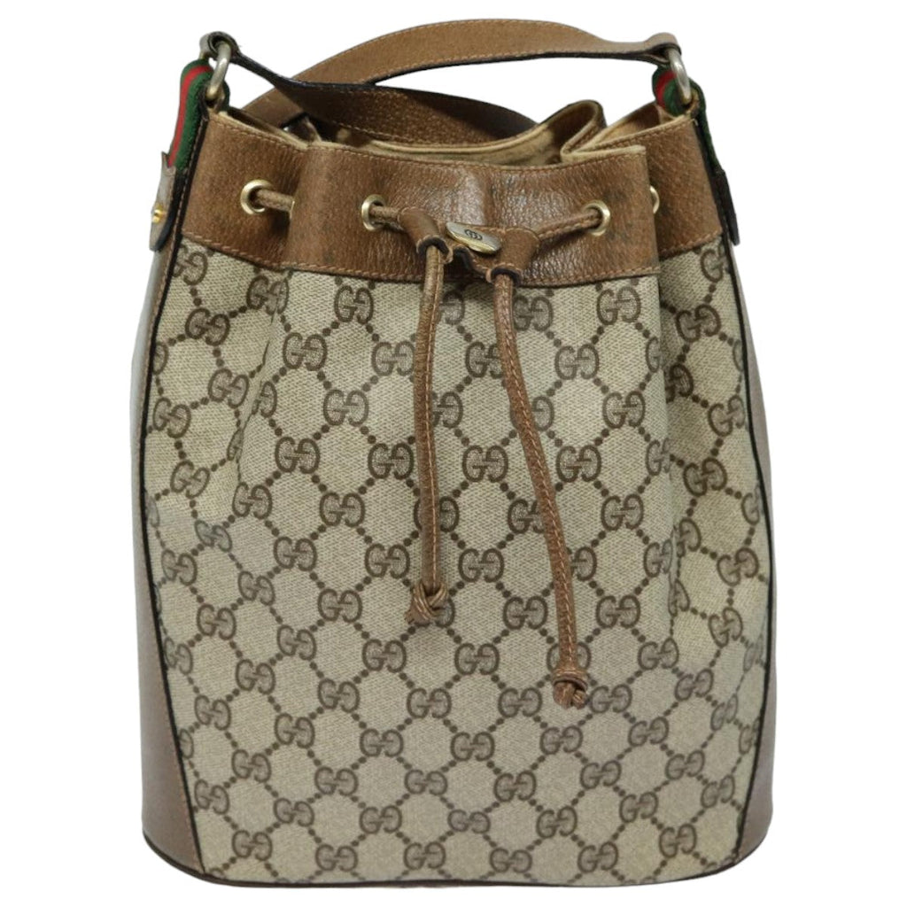 GUCCI GG Supreme Web Sherry Line Shoulder Bag PVC Beige Red 82873