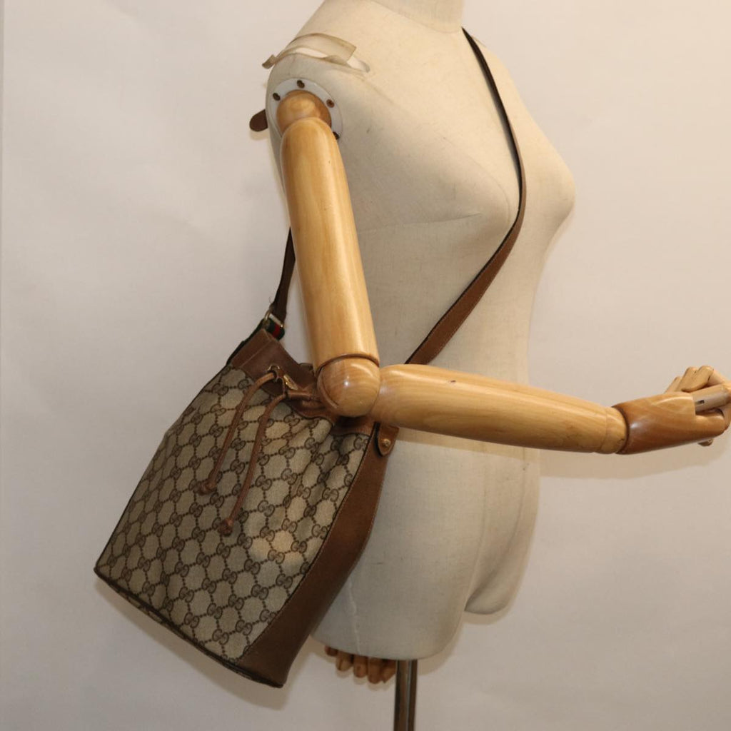 GUCCI GG Supreme Web Sherry Line Shoulder Bag PVC Beige Red 82873