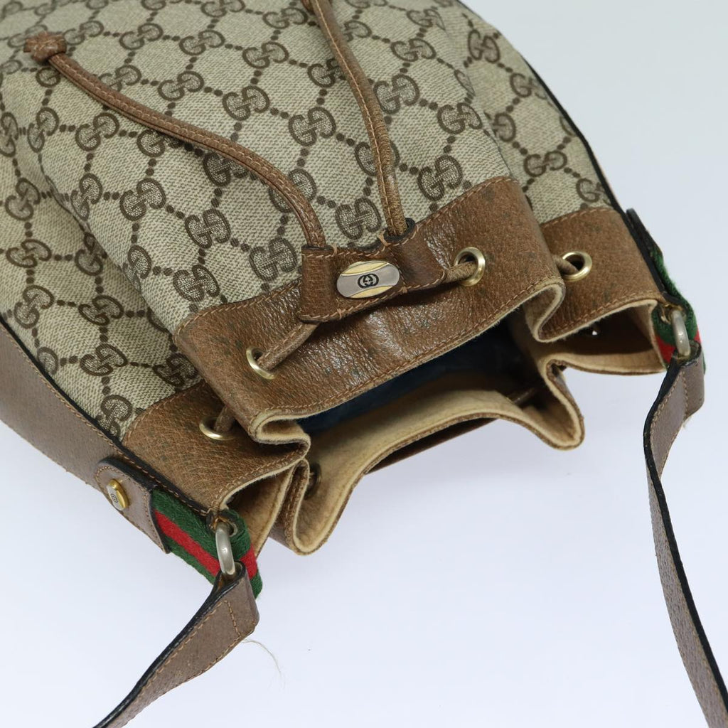 GUCCI GG Supreme Web Sherry Line Shoulder Bag PVC Beige Red 82873