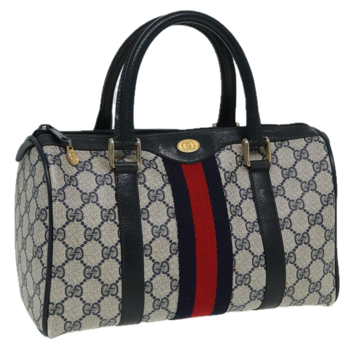 GUCCI GG Supreme Boston Bag PVC Leather Navy 904 02 006 82876