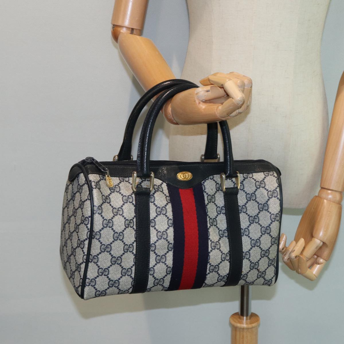 GUCCI GG Supreme Boston Bag PVC Leather Navy 904 02 006 82876