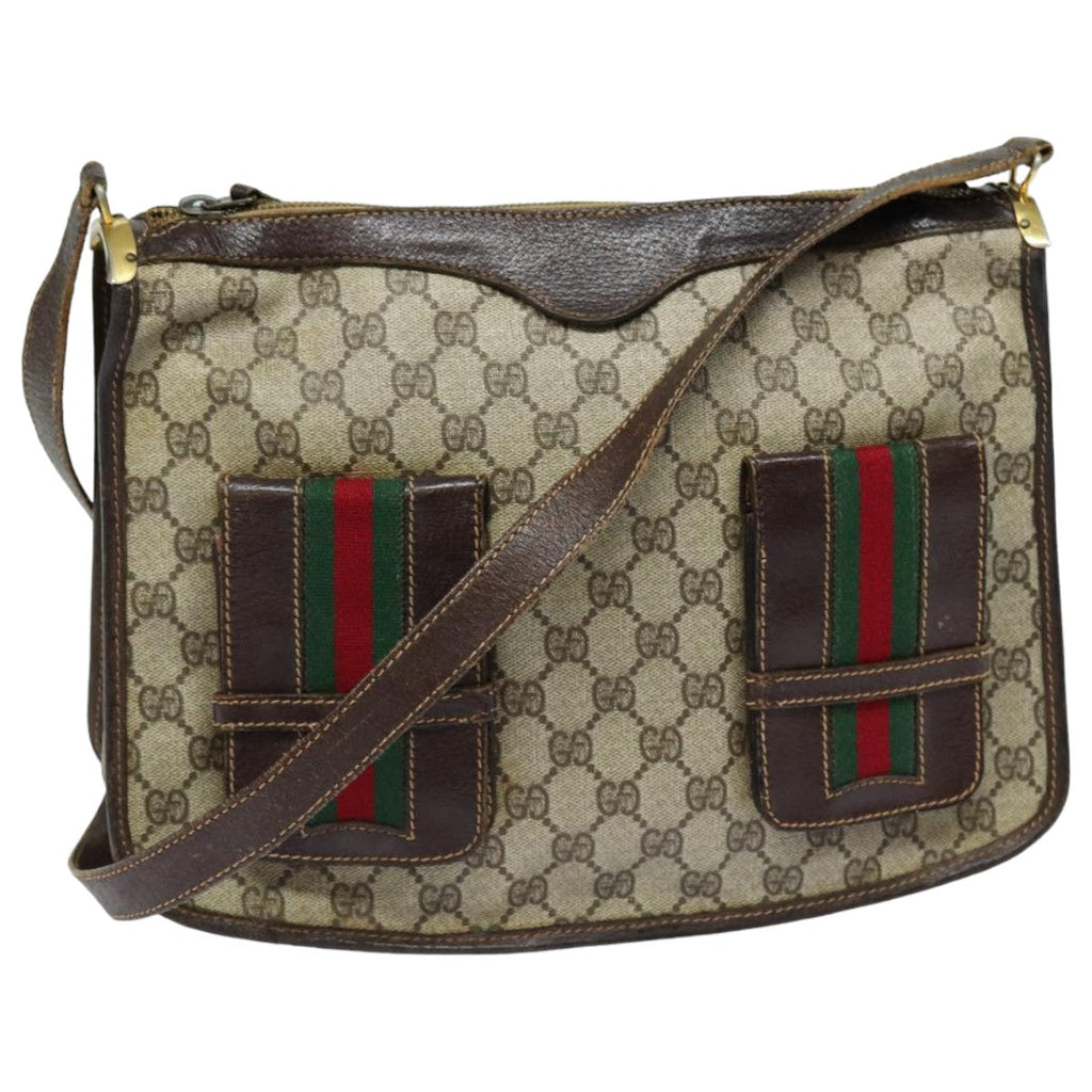 GUCCI GG Supreme Web Sherry Line Shoulder Bag PVC Beige Red 82910