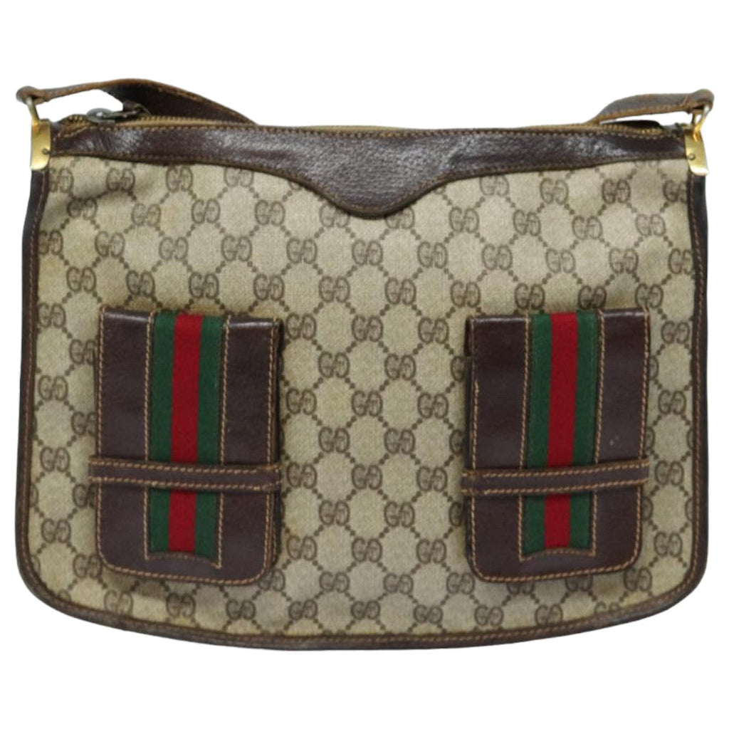 GUCCI GG Supreme Web Sherry Line Shoulder Bag PVC Beige Red 82910