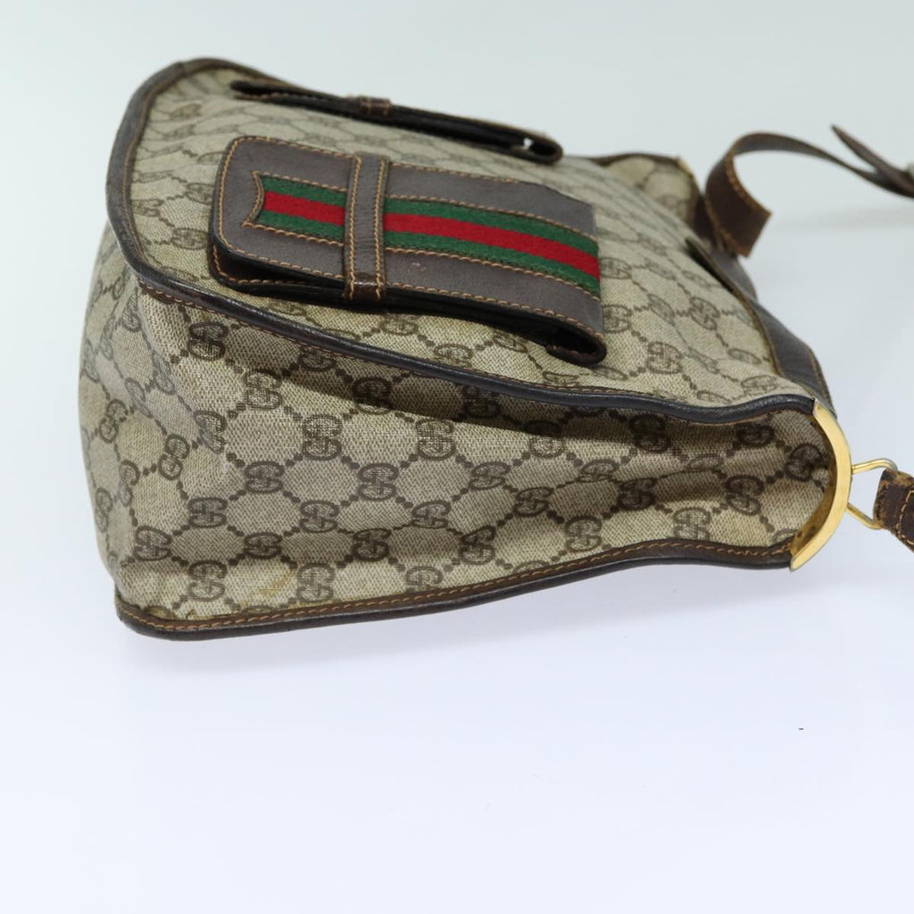 GUCCI GG Supreme Web Sherry Line Shoulder Bag PVC Beige Red 82910